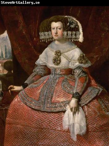 Diego Velazquez Konigin Maria Anna von Spanien in hellrotem Kleid